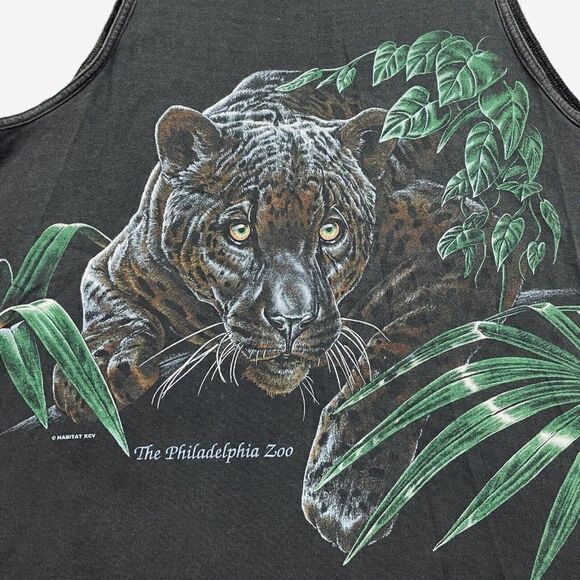 RARE Vintage 1995 Oneita Double Side Philadelphia Zoo Black Panther Mens Tank L - Picture 2 of 9